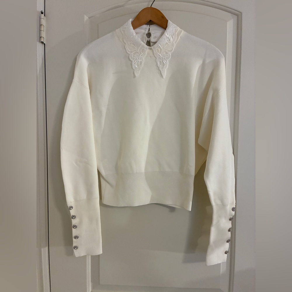 Chic White Sweater with Lace Detail